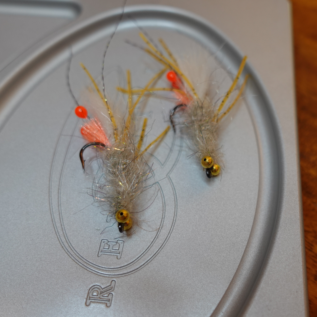 Close-up of the Shrimp Biscuit saltwater fly 