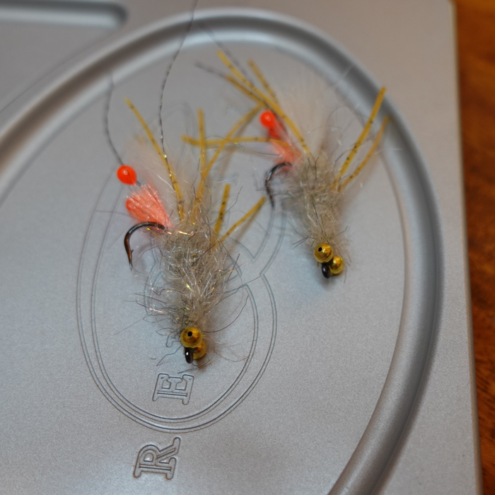 Close-up of the Shrimp Biscuit saltwater fly 