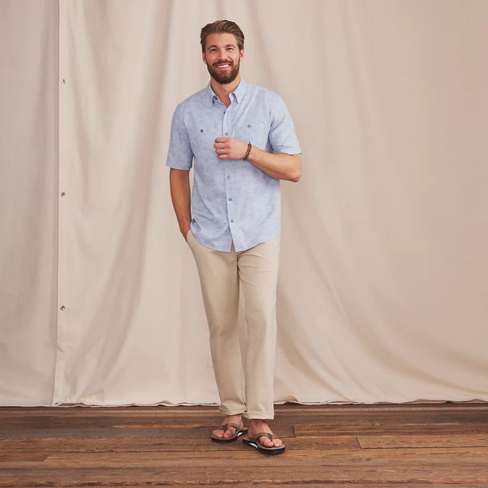 Orvis Men’s Tech Chambray Short-Sleeve Work Shirt Blue Fog Saltwater Print / XXL