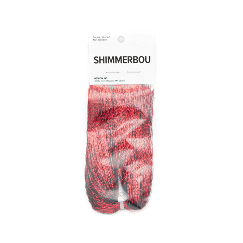 Red Shimmerbou fibers with bold flash, ideal for hot spots and striking streamer tails or wings.