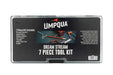 Umpqua Dream Stream 7-piece fly tying tool set – complete kit including scissors, bobbin, bodkin, whip finisher, hackle pliers, and more in a convenient carrying case.