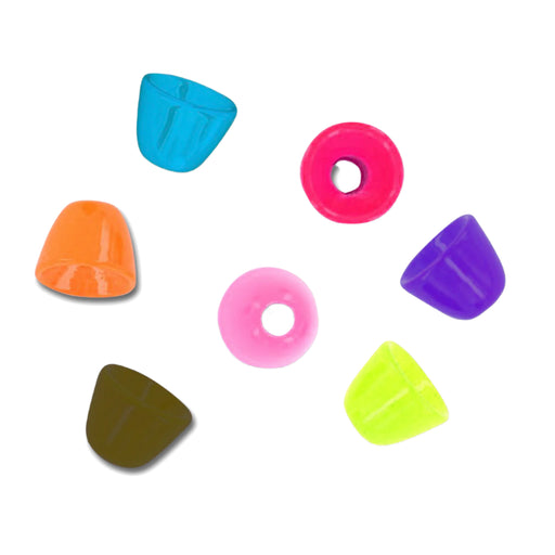 Aqua Flies Tube Brass Cones – 4.8mm and 5.5mm metal cones available in a variety of colors, designed to add weight and profile to tube flies and intruder patterns.
