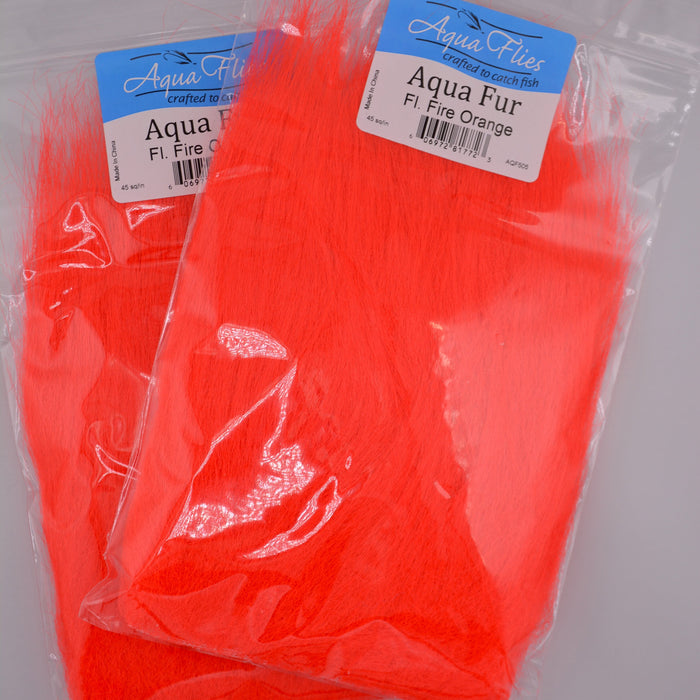 Aqua Fur fly tying material in Fluorescent Fire Orange – synthetic dubbing fiber with natural movement and vibrant color.