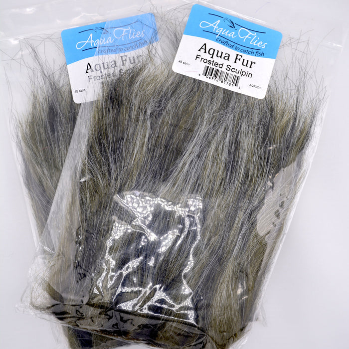 Aqua Fur fly tying material in Frosted Sculpin Olive – synthetic dubbing fiber with natural movement and vibrant color.