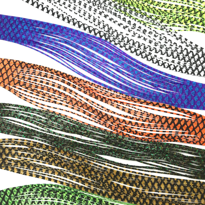 Barred Crazy Legs by Hareline – ultra-lively silicone fly tying legs with barred patterning for added realism, movement, and contrast in streamers, nymphs, and saltwater patterns.