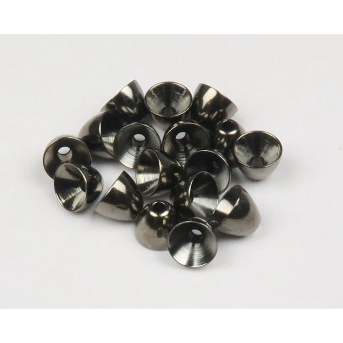 Brass Cone Heads in black nickel – sleek, low-glare finish ideal for stealthy streamer patterns in clear or low-light conditions.