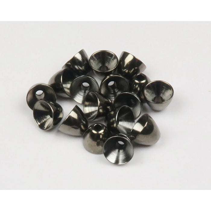 Brass Cone Heads in black nickel – sleek, low-glare finish ideal for stealthy streamer patterns in clear or low-light conditions.