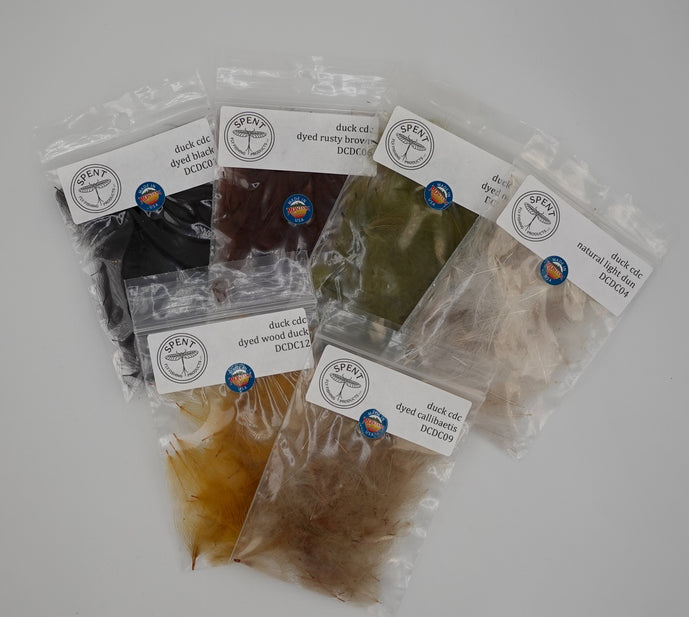 Spent Fly Fishing Products CDC duck feathers made in Montana, premium natural CDC fibers for fly tying dry flies, emergers, and soft hackles