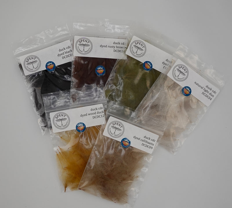 Spent Fly Fishing Products CDC duck feathers made in Montana, premium natural CDC fibers for fly tying dry flies, emergers, and soft hackles