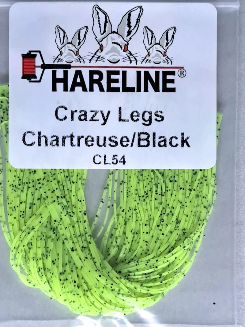 Crazy Legs in Chartreuse/Black by Hareline—strike-inducing silicone legs that combine fluorescent chartreuse with bold black striping for ultimate fish-attracting action.