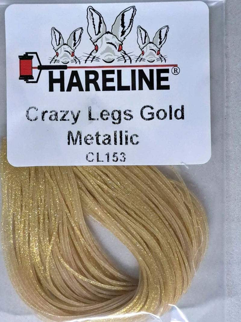 Crazy Legs in Gold Metallic by Hareline—high-shimmer silicone legs perfect for flashy patterns and saltwater flies, adding sparkle and swim-like action.