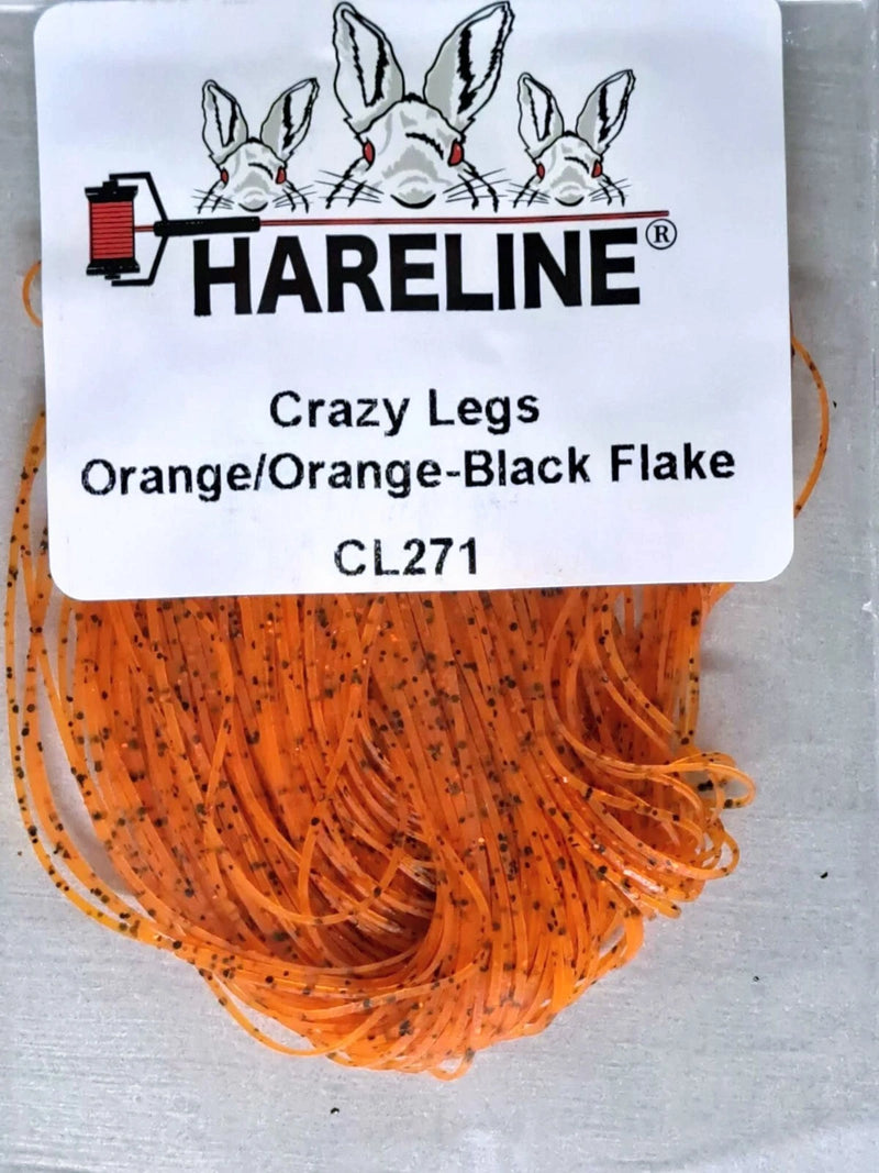 Crazy Legs in Orange/Black by Hareline—high-contrast silicone legs that deliver visibility and vibration, ideal for steelhead, salmon, and attractor streamers.
