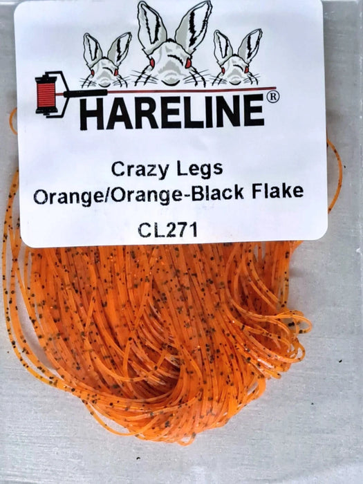 Crazy Legs in Orange/Black by Hareline—high-contrast silicone legs that deliver visibility and vibration, ideal for steelhead, salmon, and attractor streamers.