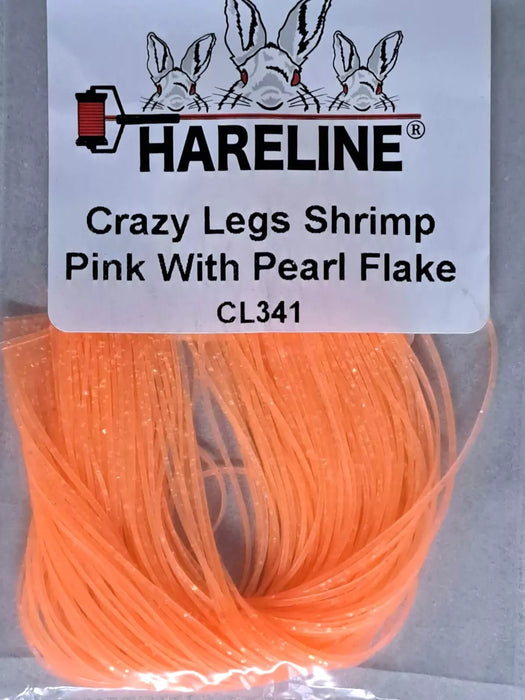 Crazy Legs in Shrimp Pink/Pearl by Hareline—soft pink silicone legs with pearlescent shine, perfect for saltwater patterns and subtle freshwater imitations.