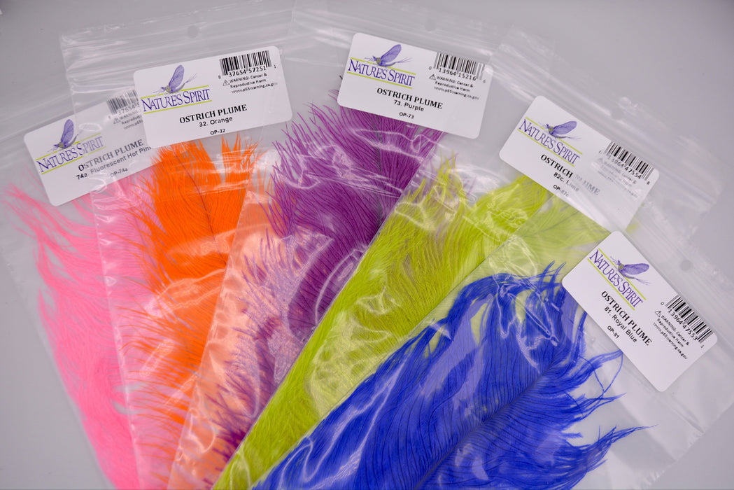 Ostrich Feather Plumes by Nature’s Spirit – soft, flowing feathers in a range of vibrant and natural colors for collars, legs, and nymph bodies in fly tying.