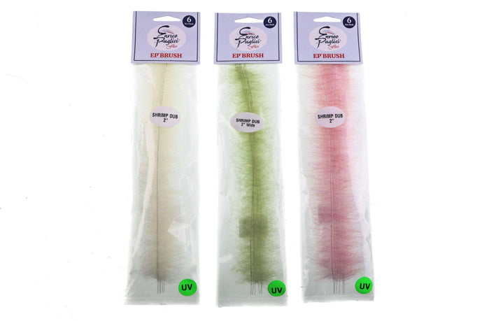 EP Shrimp Dub Brush by Hareline – pre-spun dubbing brush with natural and synthetic fibers, ideal for building shrimp and baitfish bodies with ease and consistency.