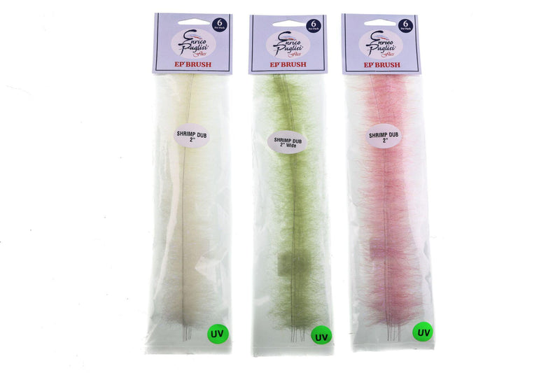 EP Shrimp Dub Brush by Hareline – pre-spun dubbing brush with natural and synthetic fibers, ideal for building shrimp and baitfish bodies with ease and consistency.