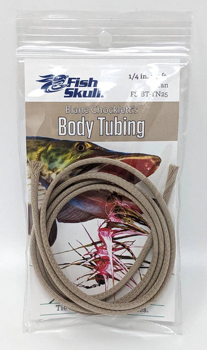 Fish-Skull Body Tubing in tan, 1/4 inch – earthy-colored tubing great for imitating shrimp, sand eels, and small baitfish.