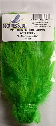 Fluorescent chartreuse Fish Hunter Collaring Schlappen – high-vis UV feathers ideal for bass, pike, and steelhead flies.