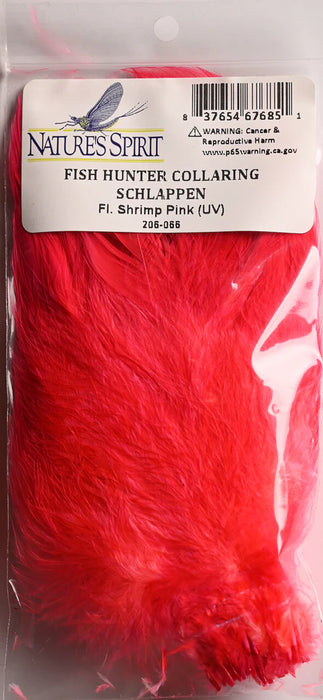 Fluorescent shrimp pink UV Fish Hunter Collaring Schlappen – soft UV feathers perfect for steelhead flies, shrimp patterns, and light-colored intruders.
