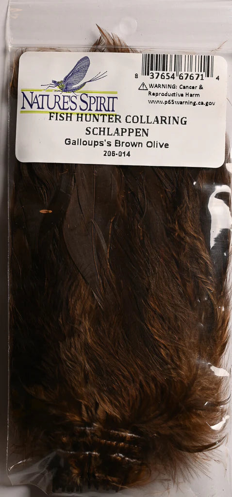 Galloup’s brown olive Fish Hunter Collaring Schlappen – unique olive-brown shade perfect for articulated streamers and natural baitfish patterns.