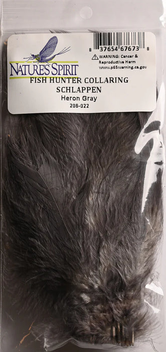 Heron gray Fish Hunter Collaring Schlappen – neutral gray feathers ideal for subtle streamer throats, baitfish wings, and spey flies.