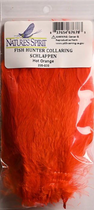 Hot orange Fish Hunter Collaring Schlappen – bold fluorescent feathers for egg-sucking leeches, steelhead flies, and high-contrast streamer accents.