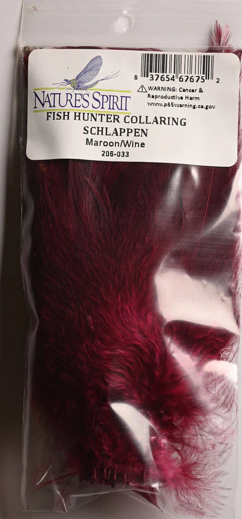 Maroon wine Fish Hunter Collaring Schlappen – deep burgundy feathers for moody streamers, winter steelhead flies, and articulated collars.