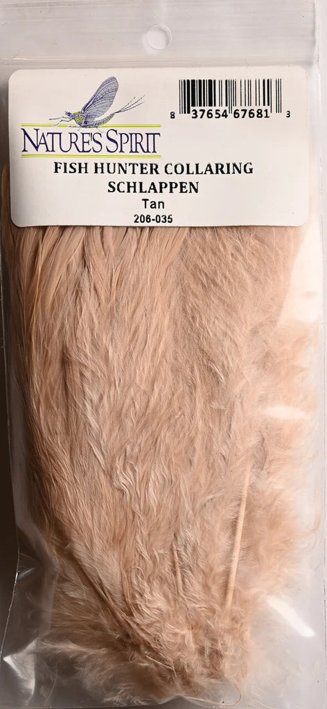 Tan Fish Hunter Collaring Schlappen – soft, earthy feathers for natural-looking crayfish, sculpins, and trout streamers.
