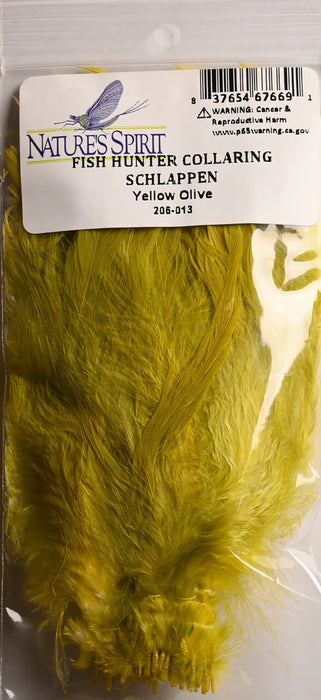 Yellow olive Fish Hunter Collaring Schlappen – muted green-yellow feathers for earthy streamers, sculpins, and trout flies.”