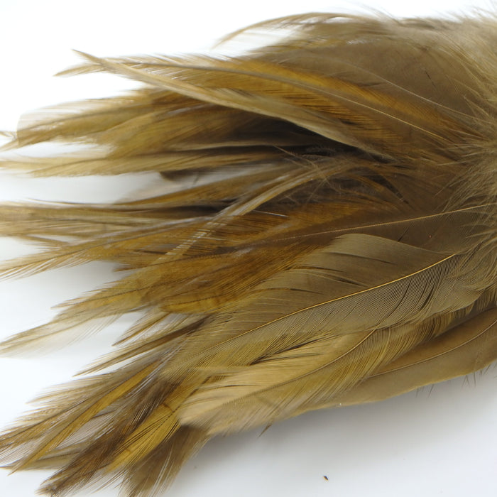 Sculpin olive Fish Hunter Saddle Hackle – muted olive hackle feathers ideal for imitating sculpins, crayfish, and bottom-dwelling baitfish.
