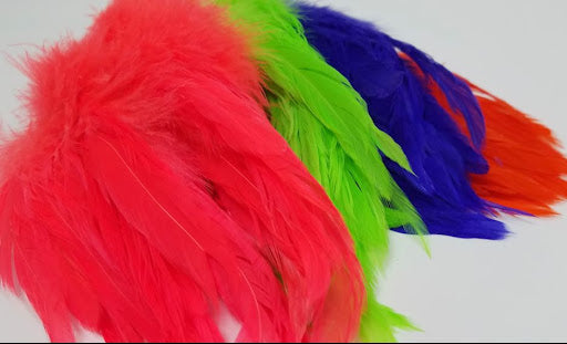 Fish Hunter Select Schlappen by Nature’s Spirit – long, webby fly tying feathers in assorted dyed colors for streamers, spey flies, and steelhead patterns.