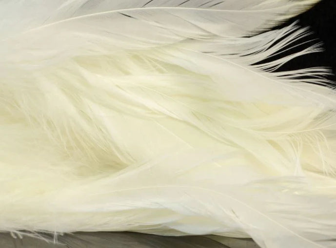 Bleached white Fish Hunter Select Schlappen – soft, flowing feathers ideal for streamers, saltwater flies, and clean collars with high contrast.