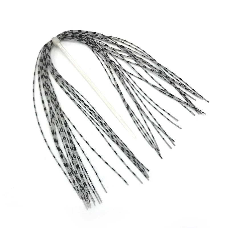 Medium Grizzly Barred Legs in Gray by Hareline—silicone fly tying legs with realistic gray barring that imitate insect legs and add subtle movement to trout and steelhead patterns.