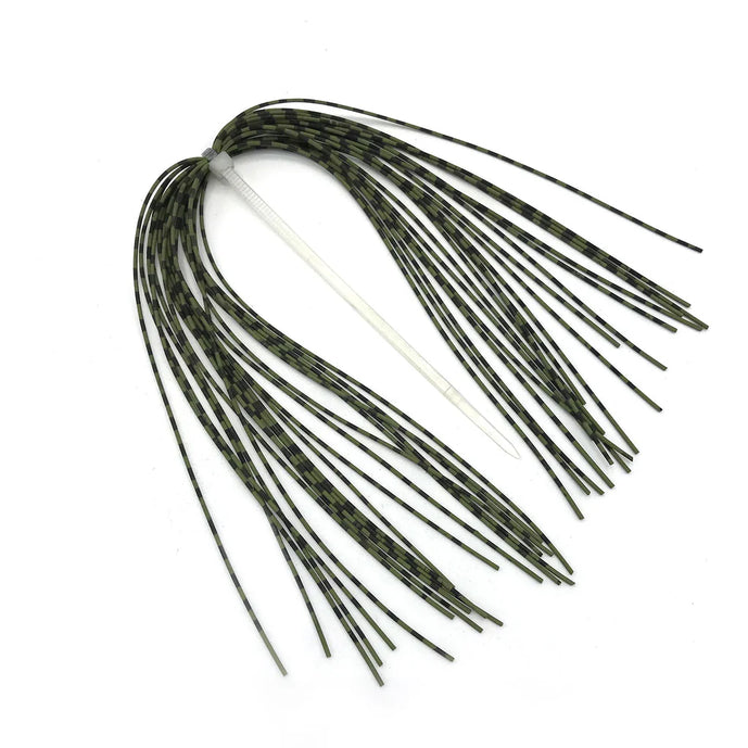 Medium Grizzly Barred Legs in Olive by Hareline—earth-toned silicone legs with natural olive hues and dark barring, ideal for stonefly nymphs, leeches, and craw patterns.