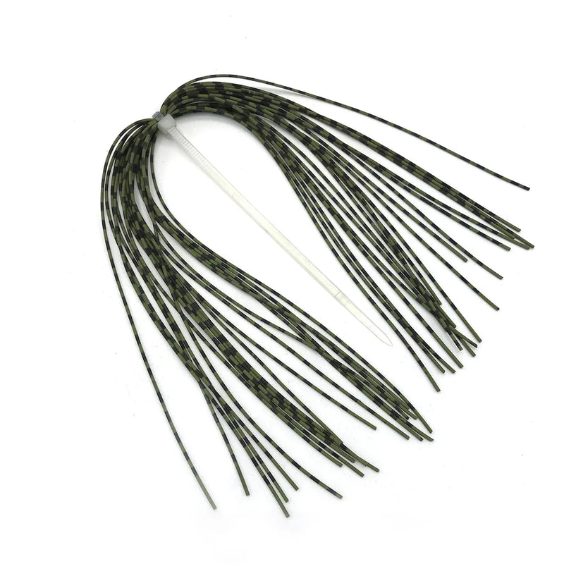 Medium Grizzly Barred Legs in Olive by Hareline—earth-toned silicone legs with natural olive hues and dark barring, ideal for stonefly nymphs, leeches, and craw patterns.