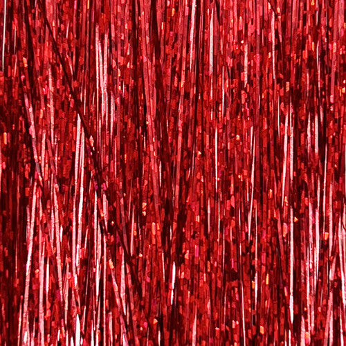 Red Holographic Flashabou – bold, reflective flash great for hot spots, wings, and fish-attracting fly accents.