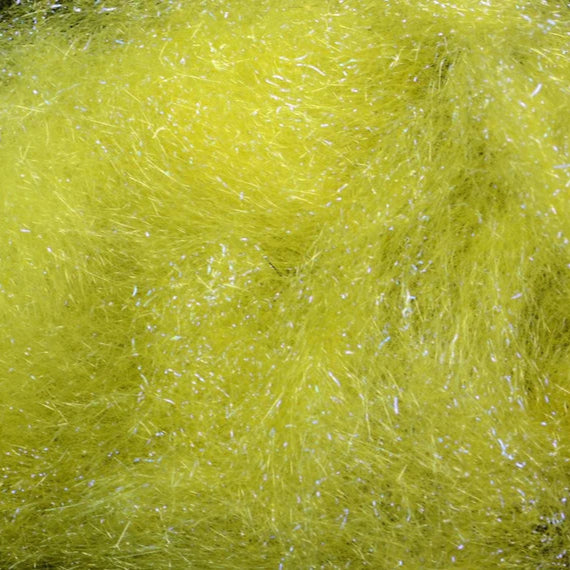 Hareline Ice Dub in UV Light Yellow – reflective synthetic dubbing ideal for adding flash and color to nymphs, emergers, and streamers.