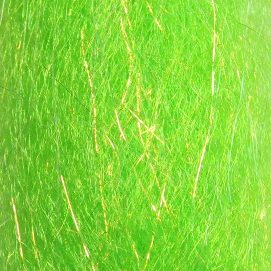 Chartreuse Steve Farrar Blend – high-visibility synthetic fibers with UV flash for pike, peacock bass, and saltwater attractor patterns.