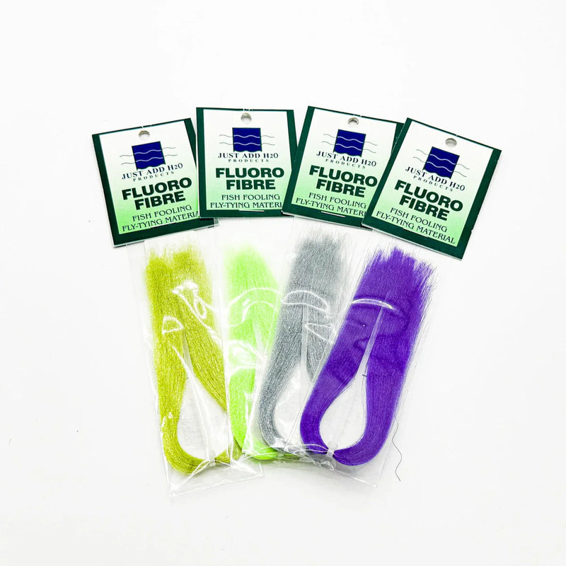 Just Add H2O Fluoro Fibre – fluorescent synthetic fibers for adding shimmer, movement, and visibility to saltwater, streamer, and baitfish patterns.