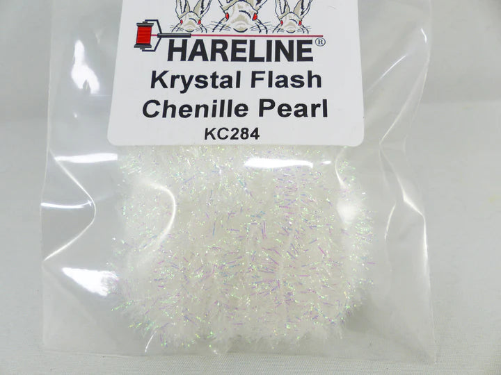 Krystal Flash Chenille in pearl – neutral iridescence for all-around flash and underwater attraction.