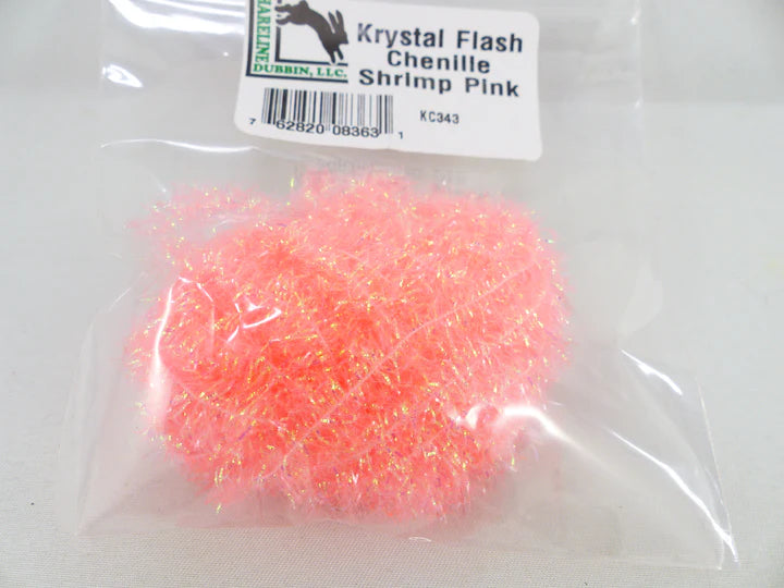 Krystal Flash Chenille in shrimp pink – subtle, soft pink tone with shimmer, perfect for crustacean imitations and scud bodies.