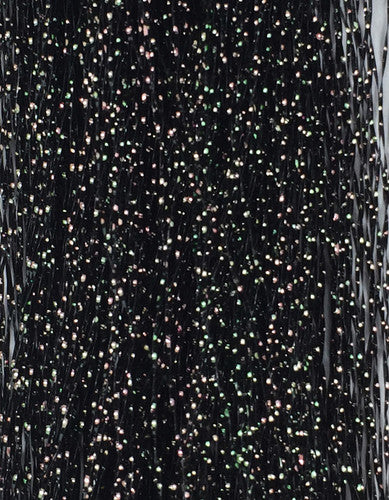 Krystal Flash in Black – subtle shimmer with a dark profile, perfect for low-water or silhouette-style flies.
