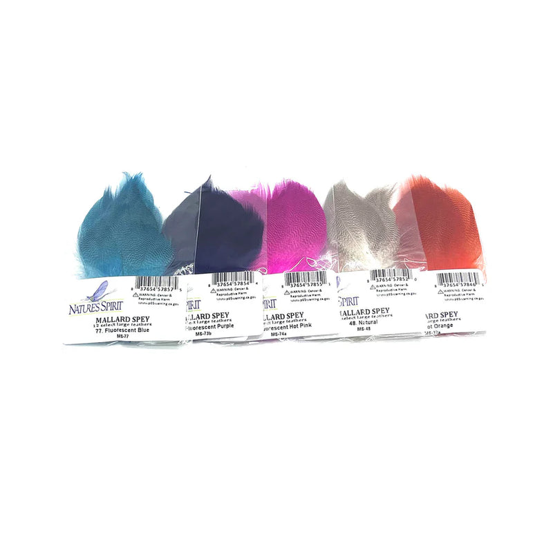 Mallard Spey feathers by Nature’s Spirit – premium long fibers with natural mottling, ideal for spey flies, collars, and traditional salmon patterns.