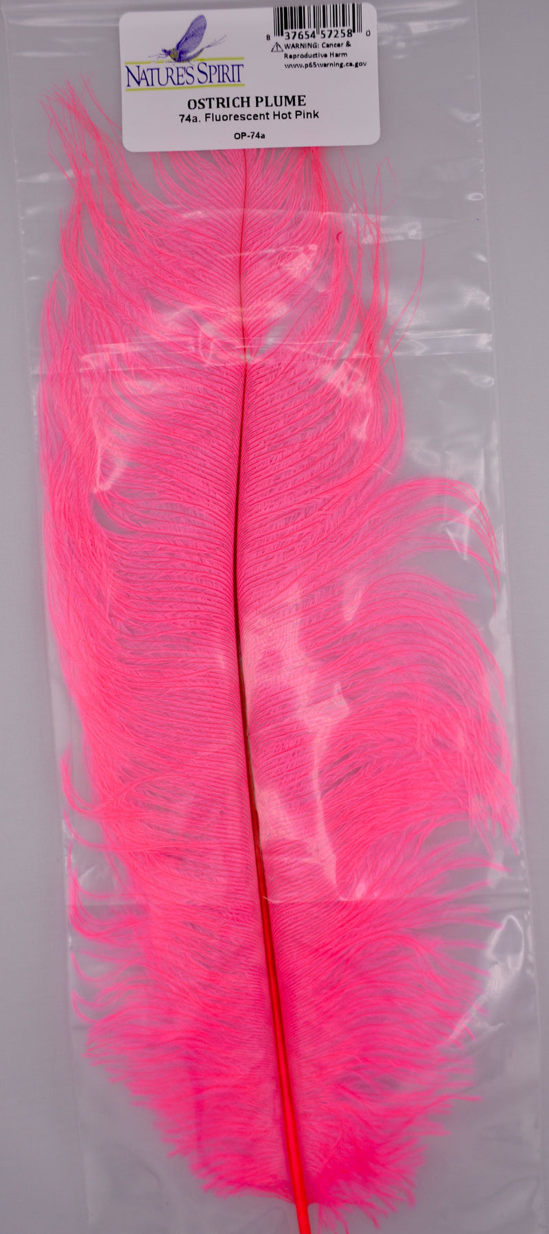 Fluorescent hot pink ostrich plume by Nature’s Spirit – high-vis UV fibers for eye-catching intruders, egg-sucking leeches, and salmon flies.