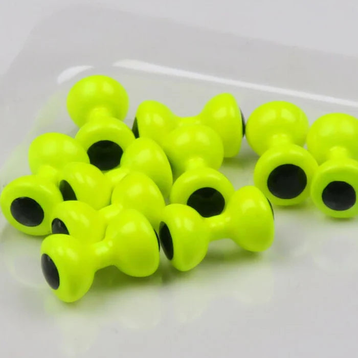 Painted Pupil Lead Eyes in chartreuse – high-visibility lime green with black pupils for bold, fish-attracting streamer heads.
