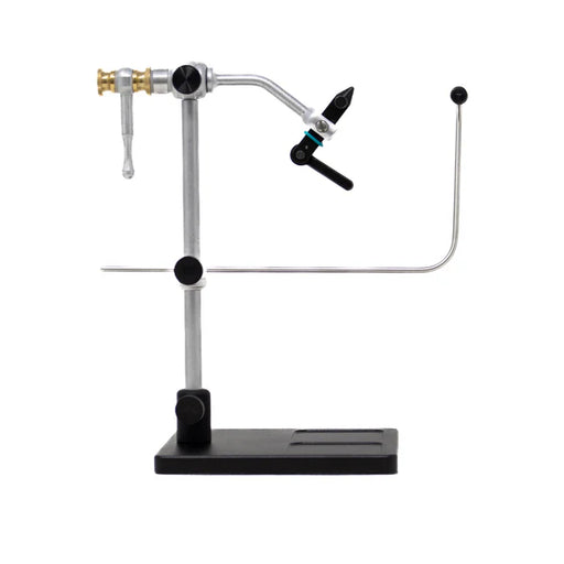 Renzetti Traveler 2000 Series fly tying vise with pedestal base – true rotary vise with cam jaws and bent shaft design, built for portability and reliable hook holding across a range of fly sizes.