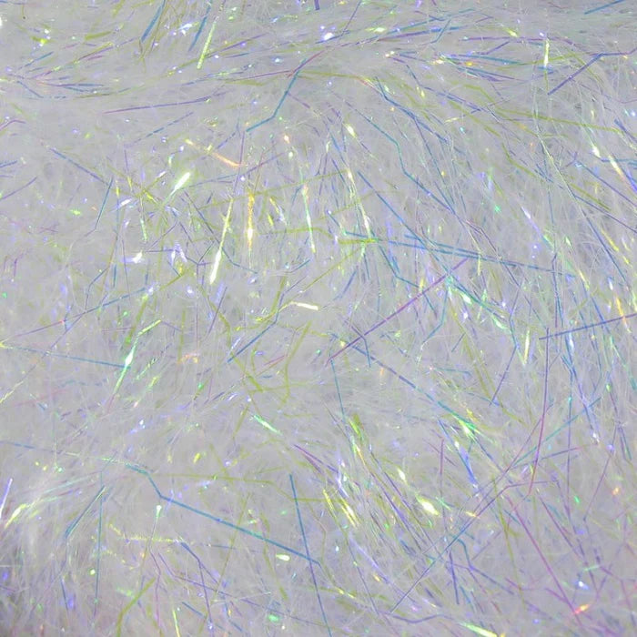 Hareline Ripple Ice Dub in Mother of Pearl – luminous white dubbing with multi-color reflection, perfect for emergers, dry fly wings, and scud bodies.