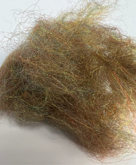 Brown Rainbow Scud-Lisios Dubbing – earthy brown hues infused with rainbow flash for realistic yet eye-catching flies.
