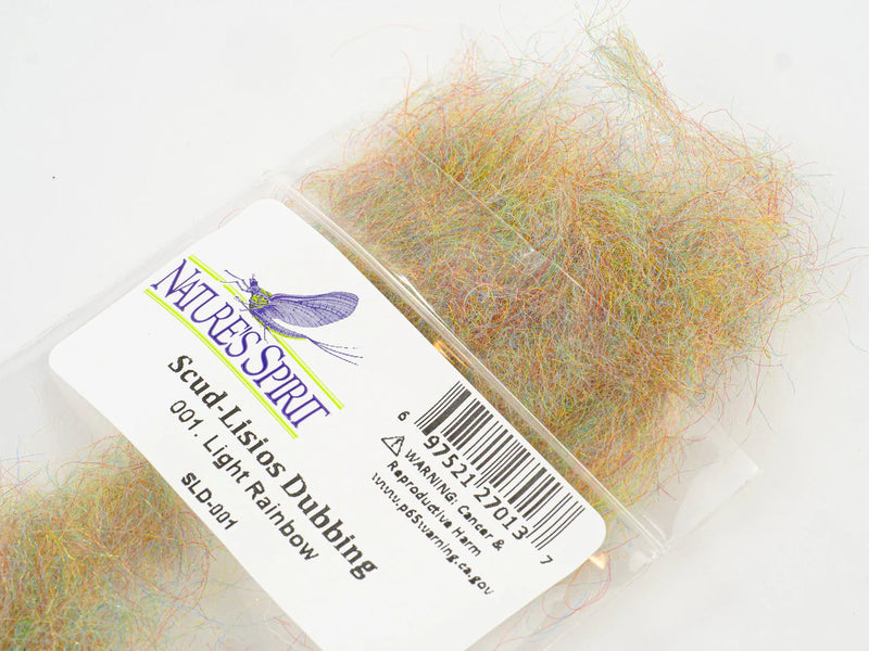 Light Rainbow Scud-Lisios Dubbing – subtle iridescent blend with hints of pearl and pastel tones.